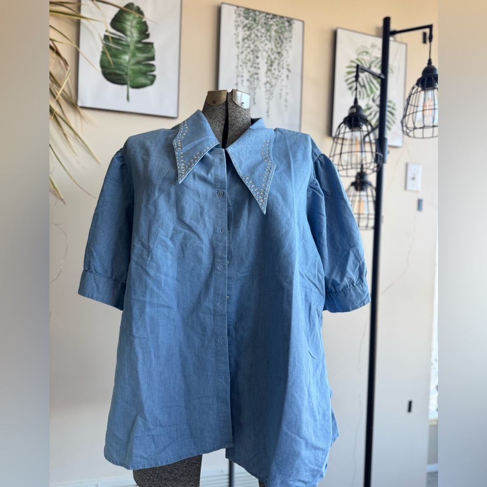 Denim Coloured Crystal Chambray Shirt